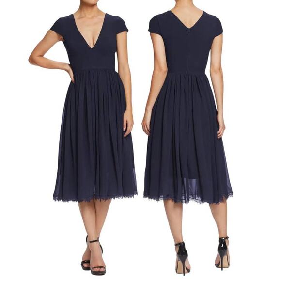 Dress the Population size Small S dress Corey Chiffon Fit & Flare Cocktail blue - Picture 1 of 5
